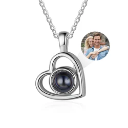 Custom Photo Projection Necklace With Picture Inside Love Projection Necklace Women 100 Languages Heart Pendant Necklace Gift