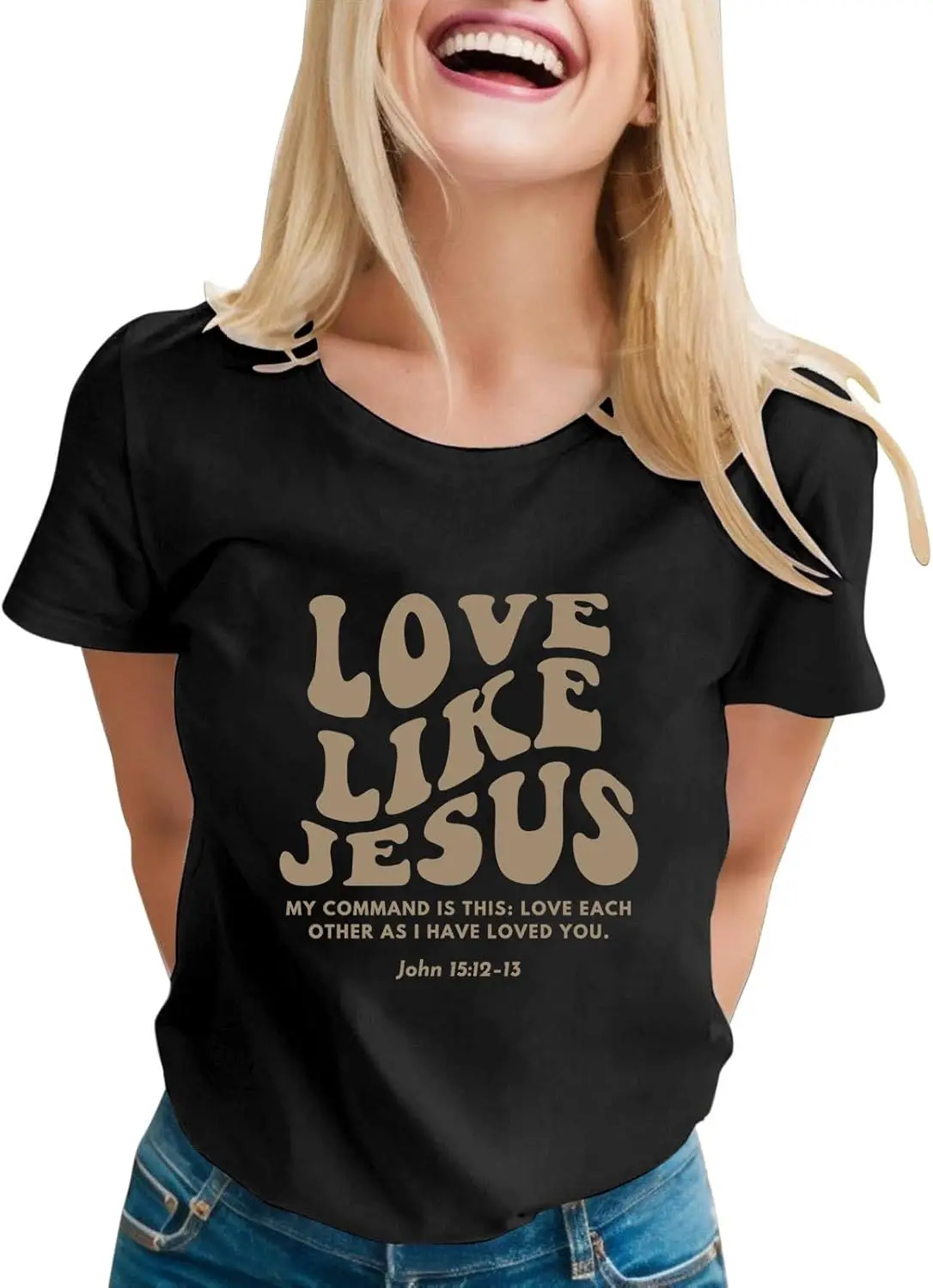 Going Out Tops Love Like Jesus Graphic Print Fashionable Christian T Shirt Tops Crewneck Loose Lightweight Oversized T Shirt