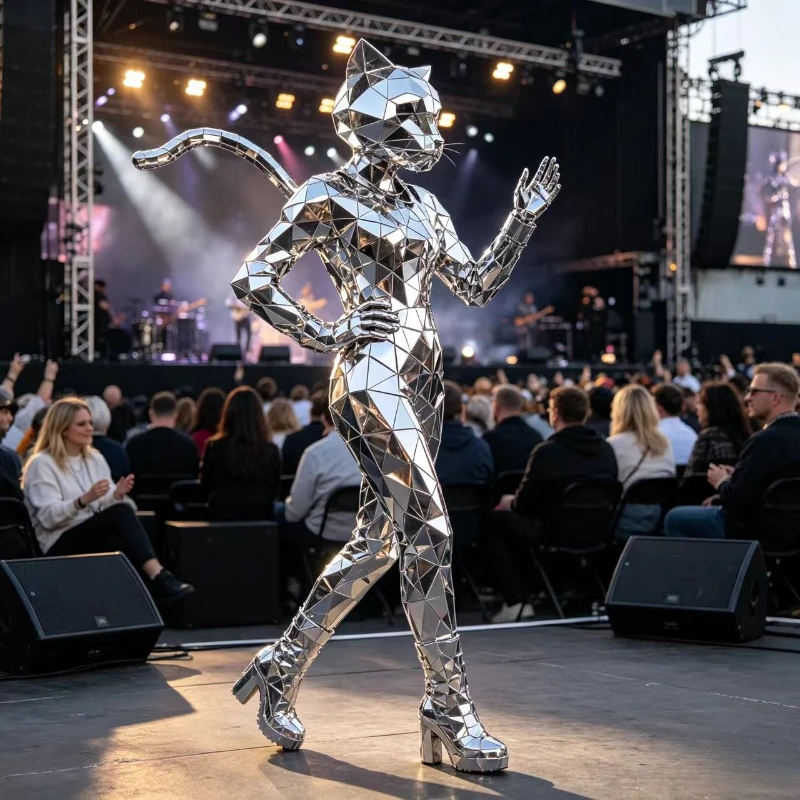 Mirror Sliver Adhesive Catwoman Women Costume Reflective Bar Show Stage Silvery Shiny Suit Dance Sequin Bodysuit Dance Costume
