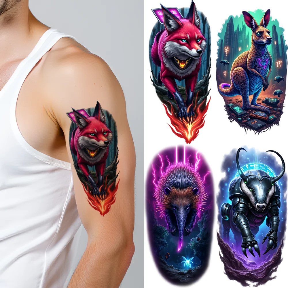

3pcs Temporary Tattoo Realistic Temporary Tattoos Cute Ferret Glasses Fennec Fox Colorful Lizard For Arms Men Women