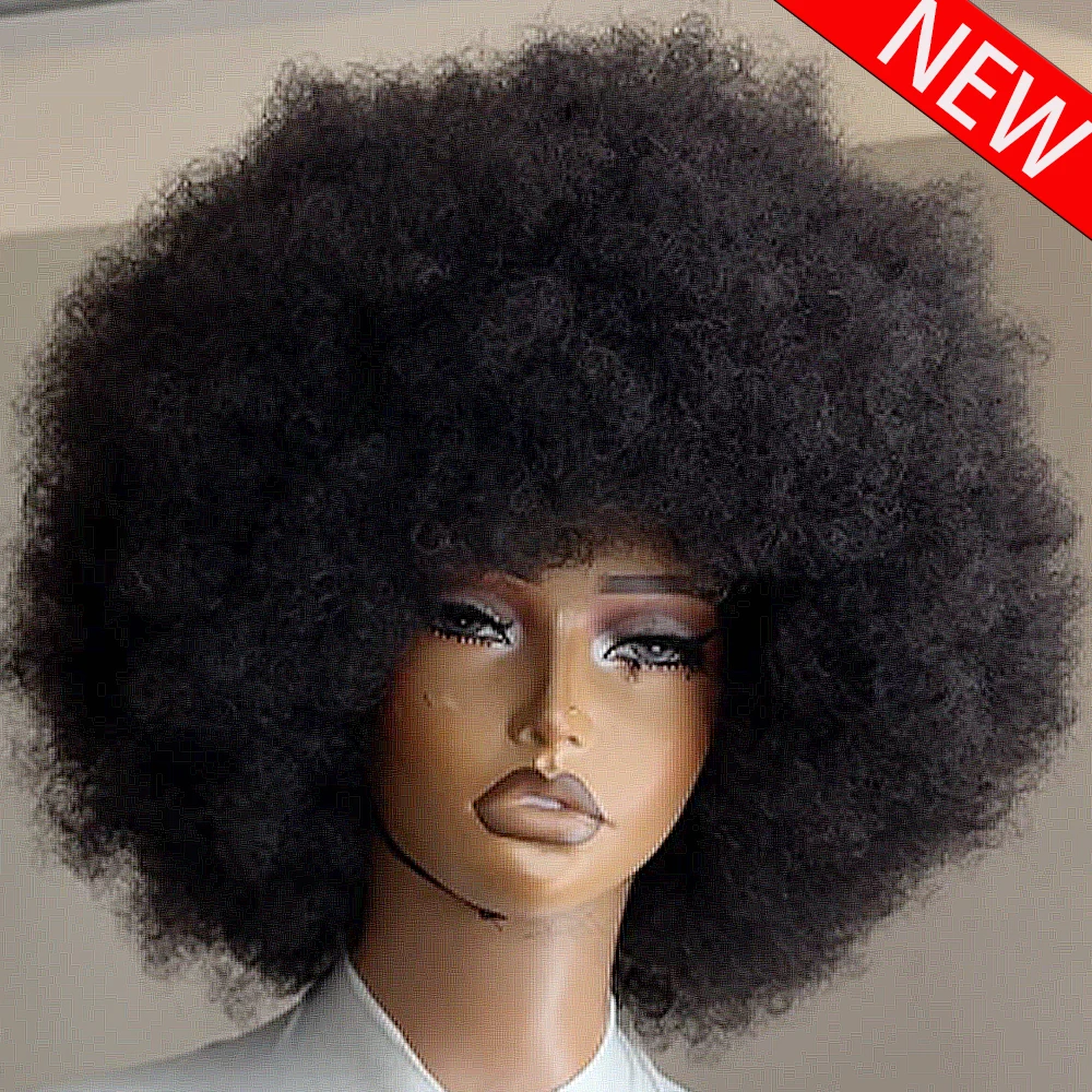 

Wear And Go 13x6 HD Transparent Lace Frontal Wigs Brazilian Human Hair Afro Kinky Curly 400 Density 18 Inch PrePlucked For Women