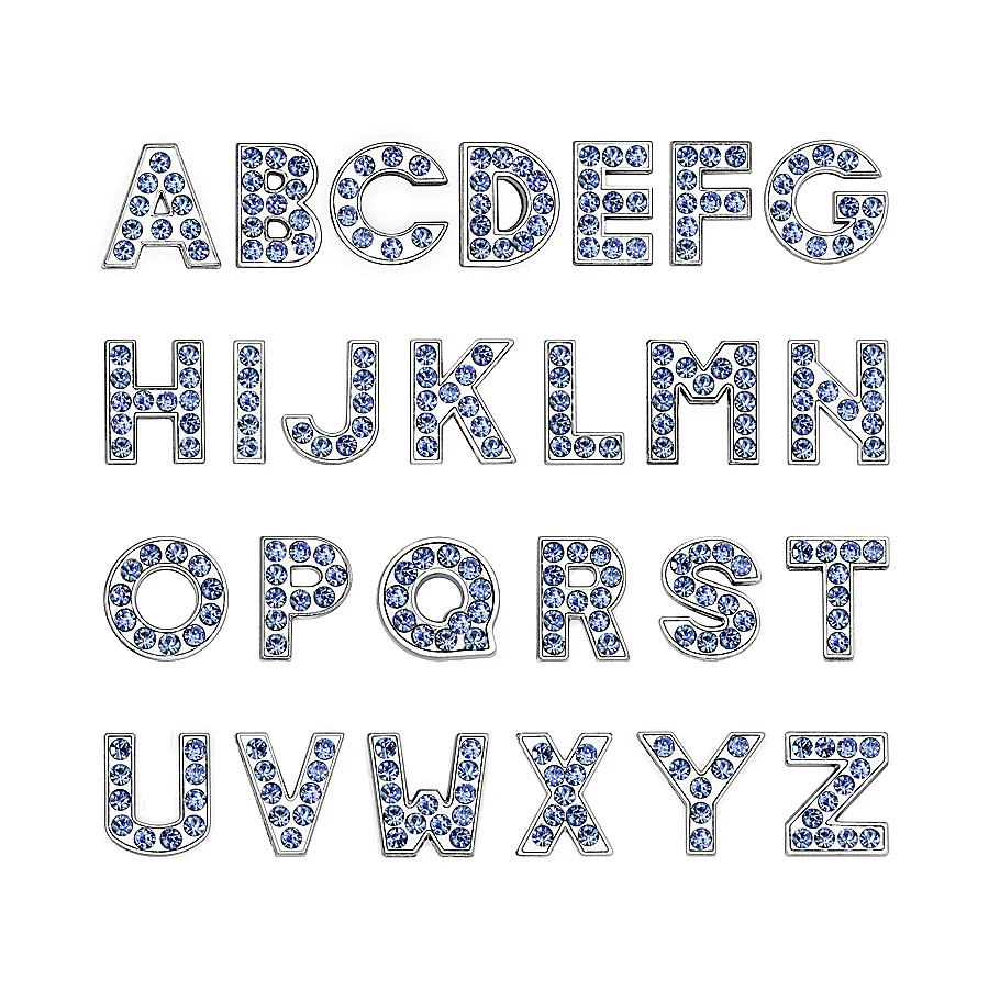 8mm A-Z LT Blue Color Rhinestone Slide Letters Charms DIY Jewelry Marking Fit Pet Collar Wristband Keychains 1pcs