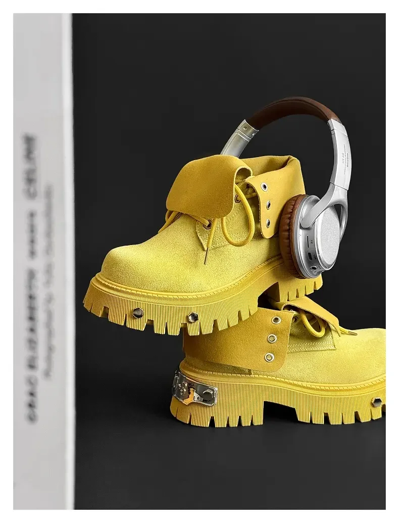 High Top Motorcycle Boots Plus Size 45 Mens Designer Outdoor Work Boots Fashion Casual Leather Height Increased Platform Boots