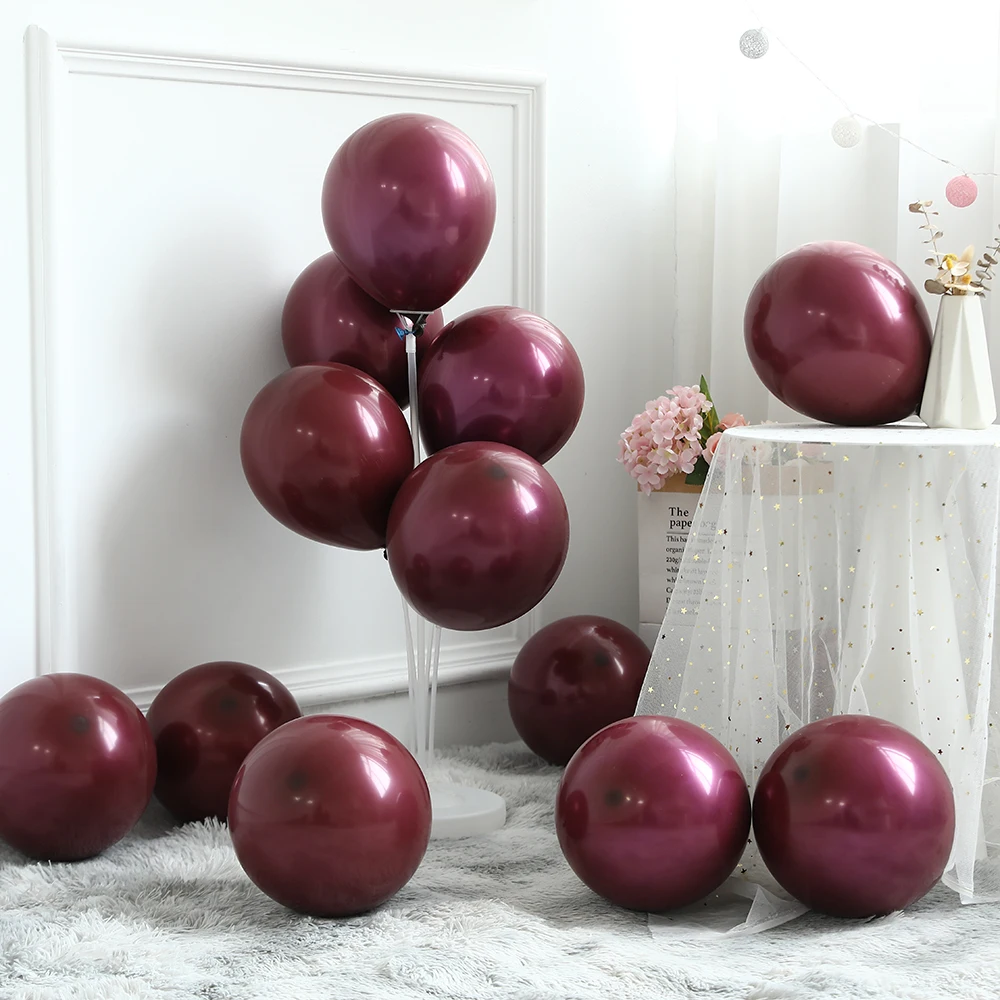 20pcs 10inch Double Layer Burgundy Red Purple Balloons Ruby Red Heart Helium Globos Wedding Party Decoration Valentine\'s Day