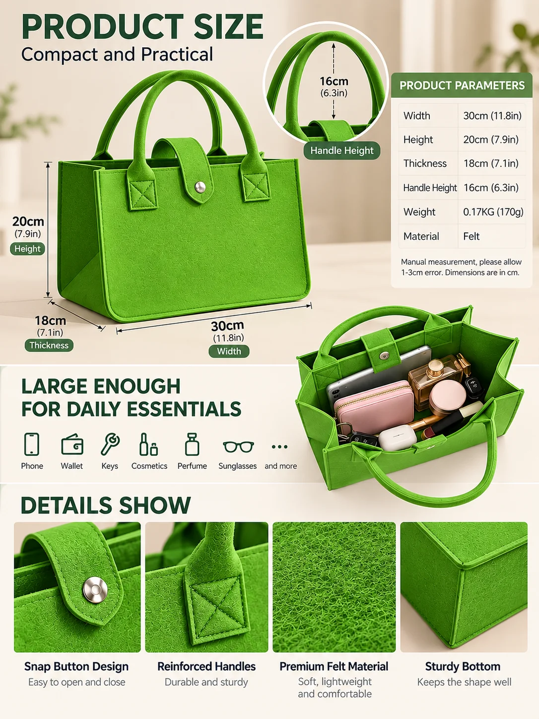 Colorful Felt Tote Bag for Women, Lightweight Small Handbag, Casual Shopping Bag, Portable Everyday Carry Bag