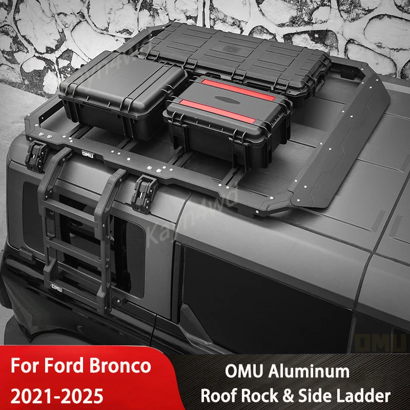 Off Road 4x4 Exterior Accessories OMU Series Aluminum Alloy Roof Rack with Side Ladder For Ford Bronco 2/4 Door 2021-2025