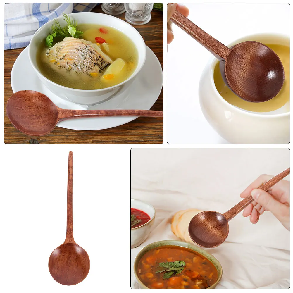

Japanese Wooden Ramen Spoon Soup Ladle Long Handle Large Capacity Porridge Noodle Wonton Korean Style Round Spoon Home