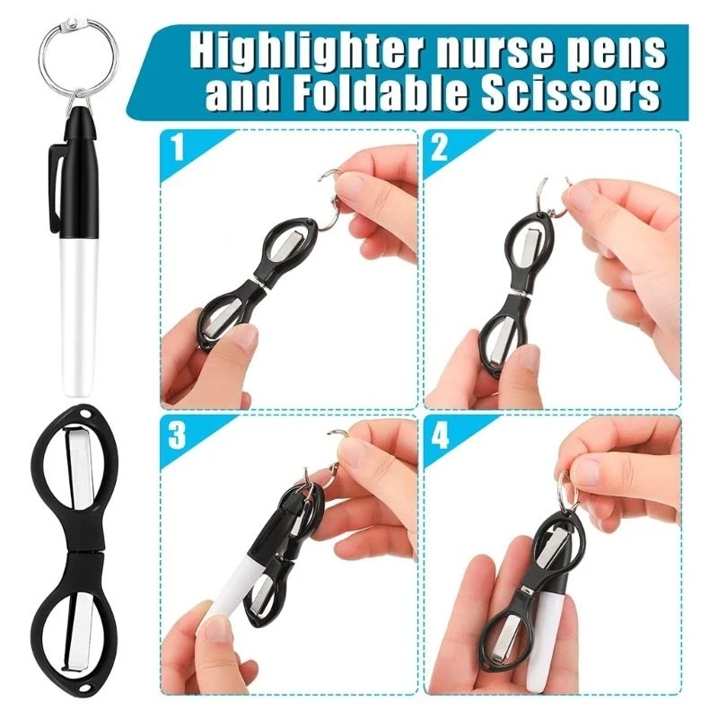 1 Set Nurse Pen Mini Folding Scissor Nurses Safety Scissor Pen Marker Keychain best sale