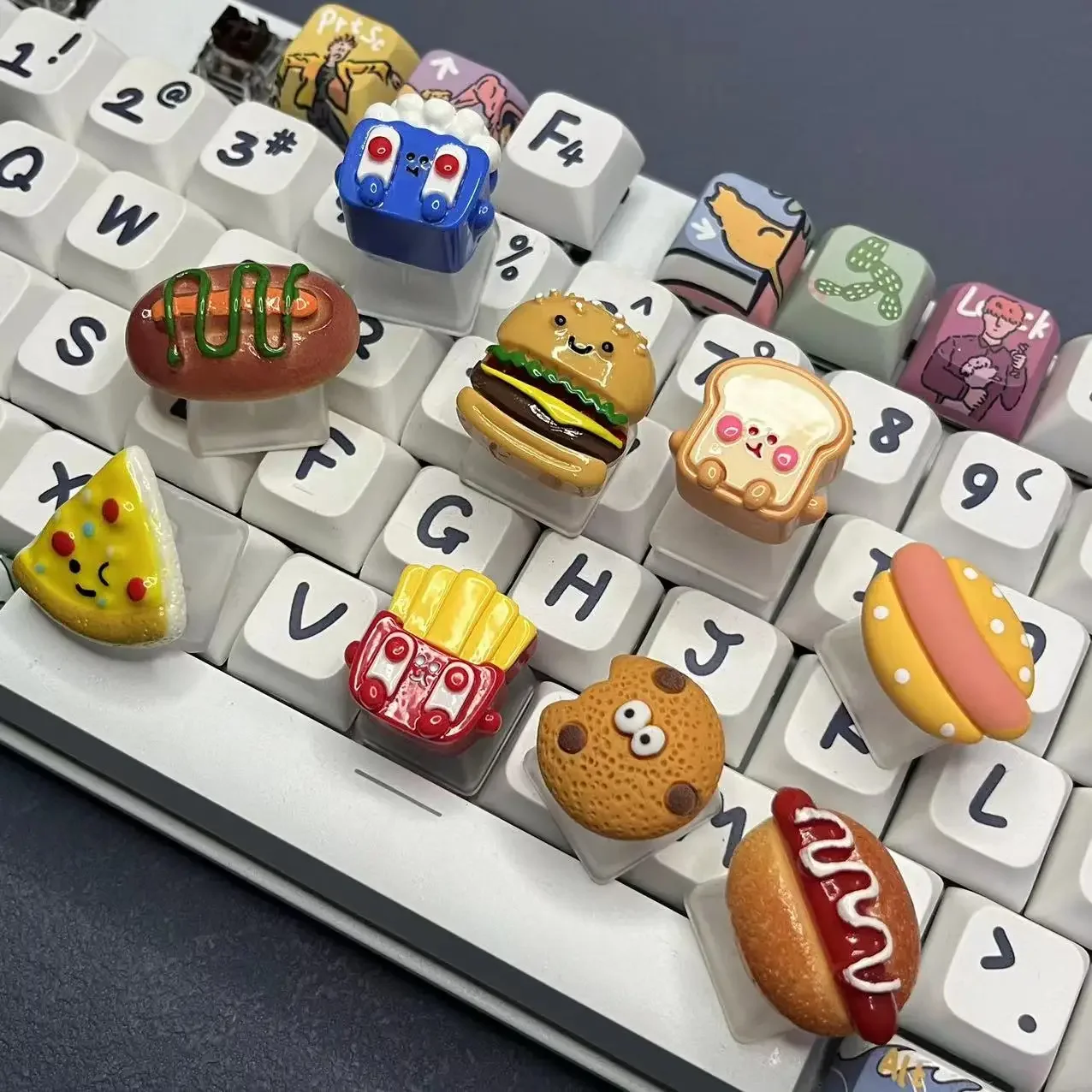 

Customized Mechanical Keyboard Personalized Food Keycaps Hot Dog Hamburger Keycaps Translucent Cross axis Keycaps