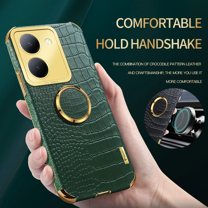 

Crocodile PU Leather Phone Case for Vivo Y78 Y36 Y29 Y200E Y35 Y28e Y100 Y22s Y27 4G 5G Magnetic Holder Silicone Cover Cases
