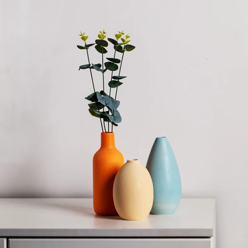 Ceramic vase set three-piece set white vase decoration decoration piece home living room flower arrangement modern flower device