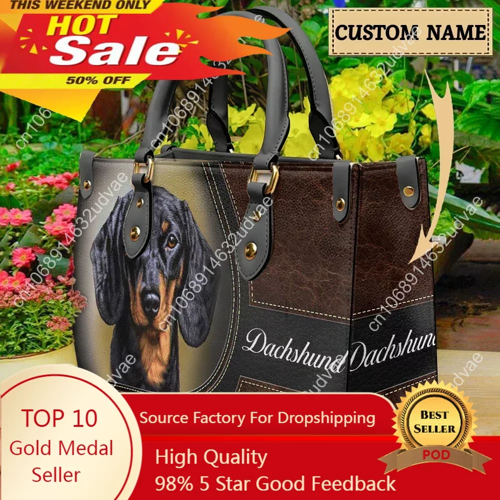 Dachshund French Bulldog Personalized Dog Name Shoulder Bag Female Luxury Casual Tote Bags Girls Daily Street Shopping Handbags