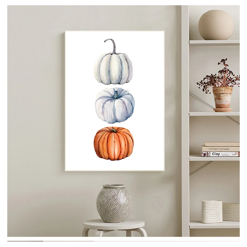 Harvest Art Poster Halloween Wall Art Canvas Painting Picture Thanksgiving Decoration Watercolor Pumpkin Print Fall