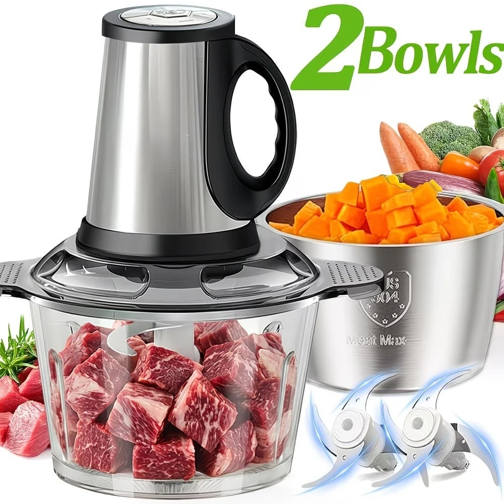 

Processor With 2 Bowls, 2L Meat Grinder For Baby Food, Meat, Onion, Salads, Nuts, Vegetables Chopper, 2 Speed Food P