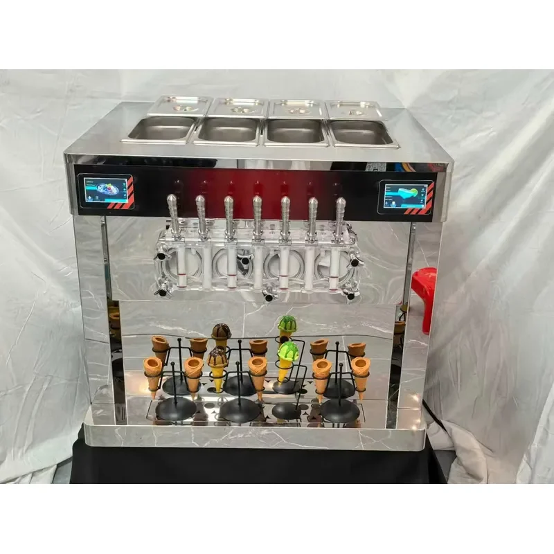Commercial Tabletop Soft Serve Ice Cream Machine 7 Dispensing Nozzles for Milk Cold Drink