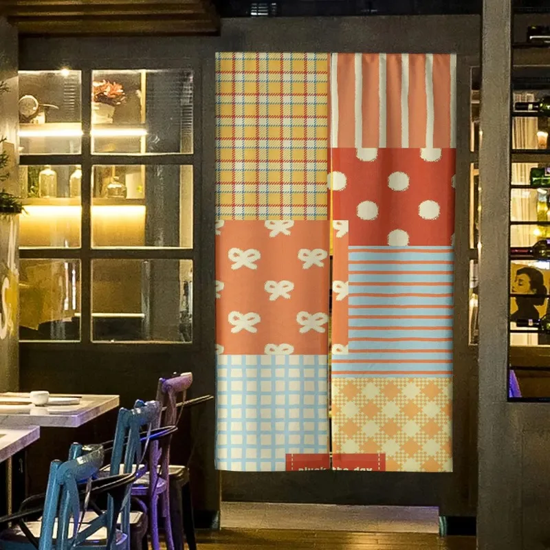 Colorful Patchwork Door Curtain Room Divider Polyester Fabric Modern Home Decor Patio Screen Indoor Use Seasonal Design