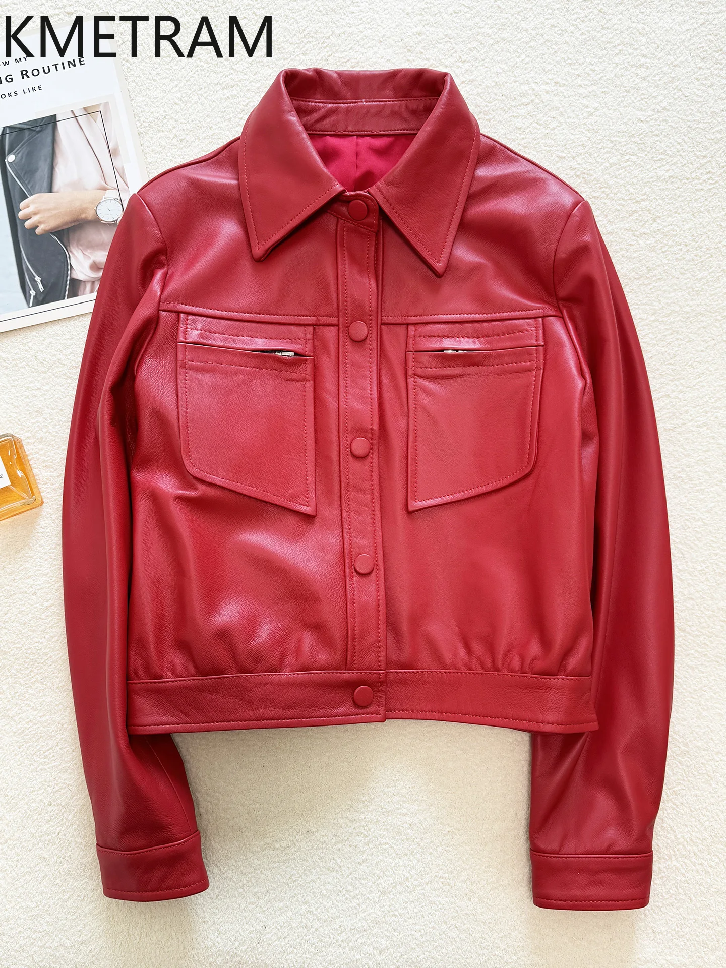 100 % Oberschicht Schaffell Jacken Frau Biker kurze echte Lederjacke neu in Outer Herbstkleidung Frauen 2025 Veste Femme