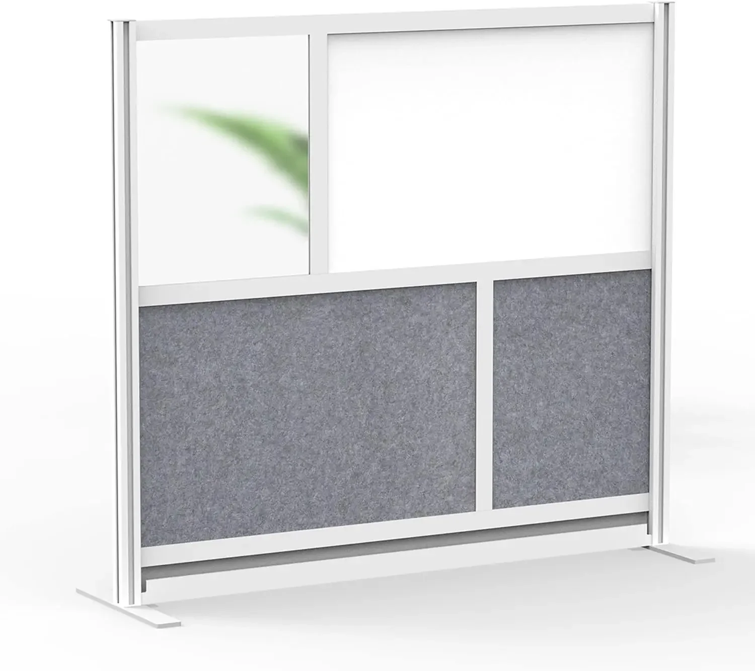 Expandable Partition Room Divider with Rearrangeable Frosted Acrylic, Sound Absorbent and Whiteboard Panels (Silver Frame)