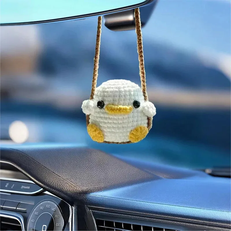 

Soft Yarn Made Crochet Car Pendant, Cute Duck Frog Animal Design Rearview Mirror Decoration Gift