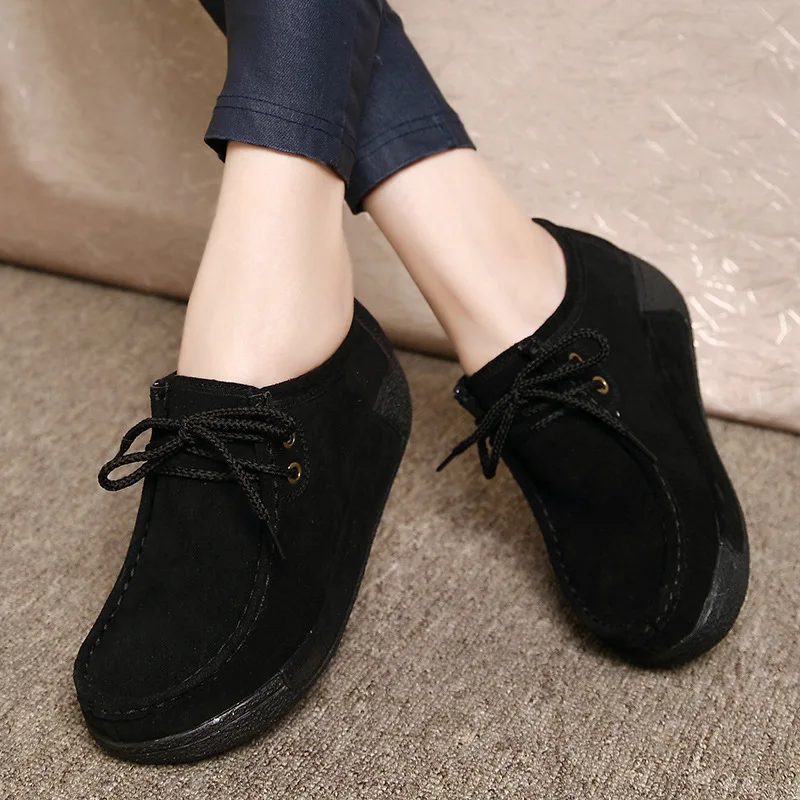 Women Genuine Leather Flats Platform Loafers Woman Creepers Lace Up Driving Moccasins Female Casual Shoes Sapato Feminino