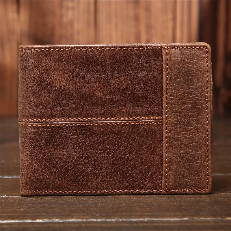 Popular retro men's oil wax leather multi-functional leather wallet men's short leather horizontal cowhide short