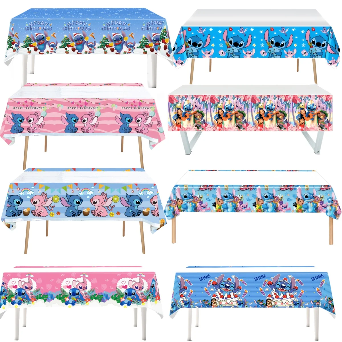 Disney Lilo & Stitch Tischdecke, Geburtstagsdekoration, blaue Stich-Tischdecke, rosa Engel, Tischdecke, Babyparty, Kinderpartyzubehör