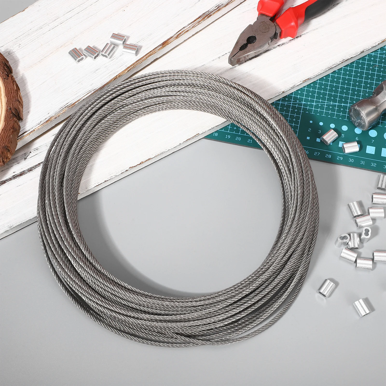 

1Set Steel Wire Rope 7x7 Stainless Steel Cable Crimping Sleeves for Gardening Trellis Railing Decking Picture Hanging Heavy Duty