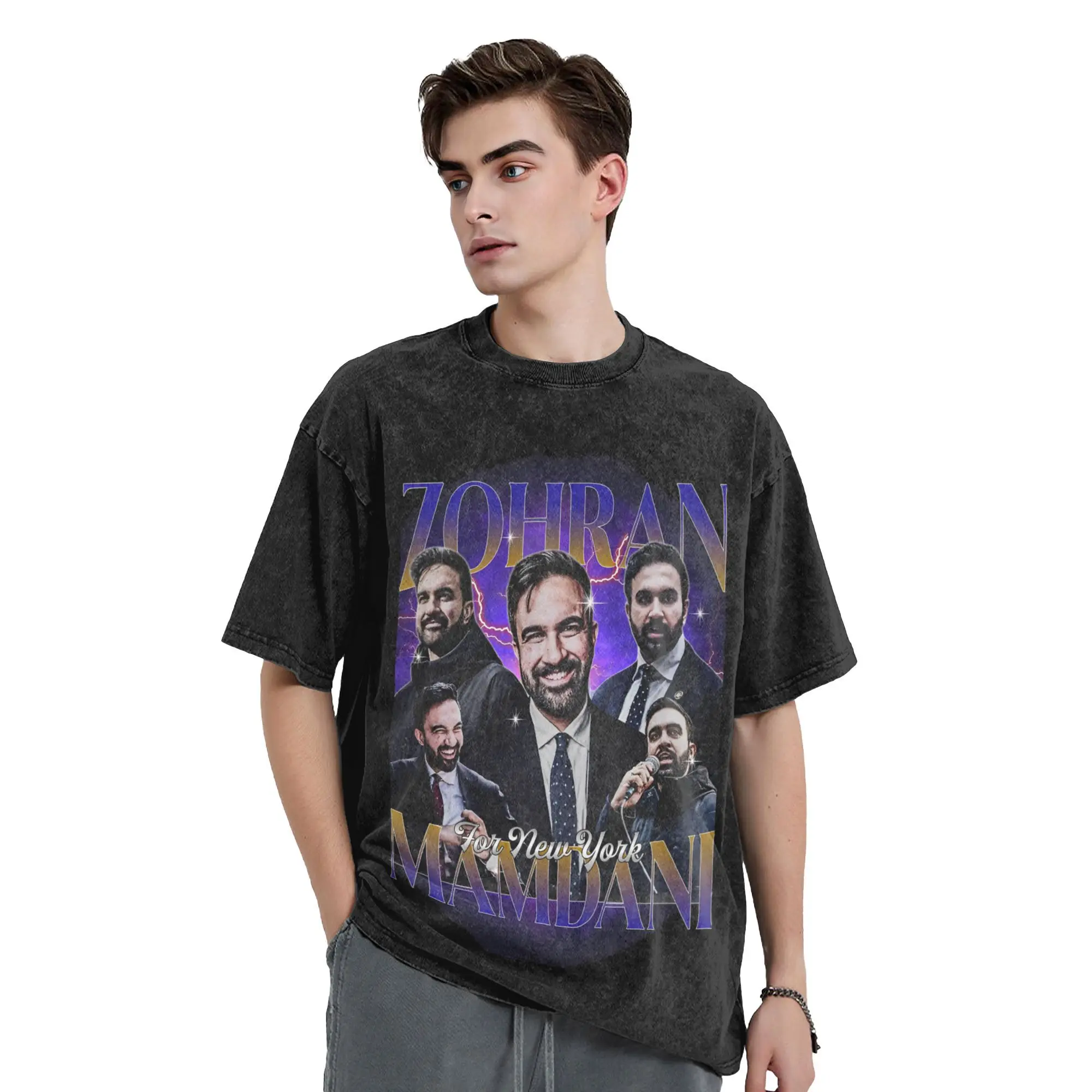 Zohran Mamdani مدينة نيويورك الرجال تي شيرت غسلها الجدة تي شيرت قصير الأكمام الياقة المستديرة تي شيرت 100% القطن المطبوعة القمم #3