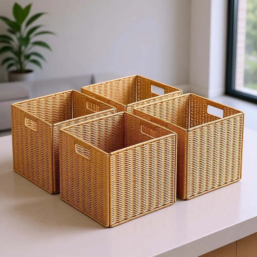 

Складные корзины для хранения из бумажной веревки с ручками, набор из 4 штук, 13 x 13 x 13 дюймов, для организации дома