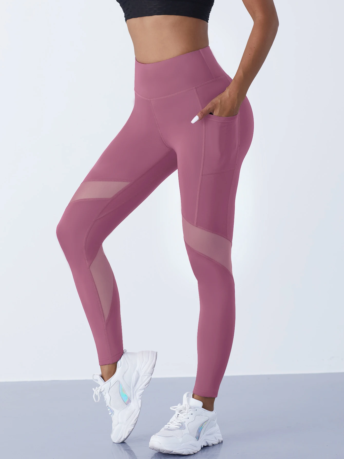 Women's Mesh Splicing Yoga Pants Shaping Leggings High Waist Tummy Control Lift Hips Running Workout Activewear Pants For Female image 5