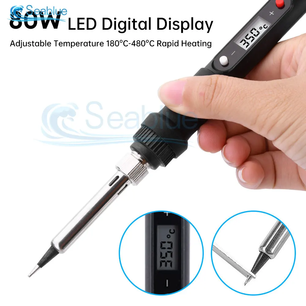 Adjustable Temperature Electric Soldering Iron 220V 80W Welding Solder Rework Station Heat Pencil Tips Repair Tools With Switch