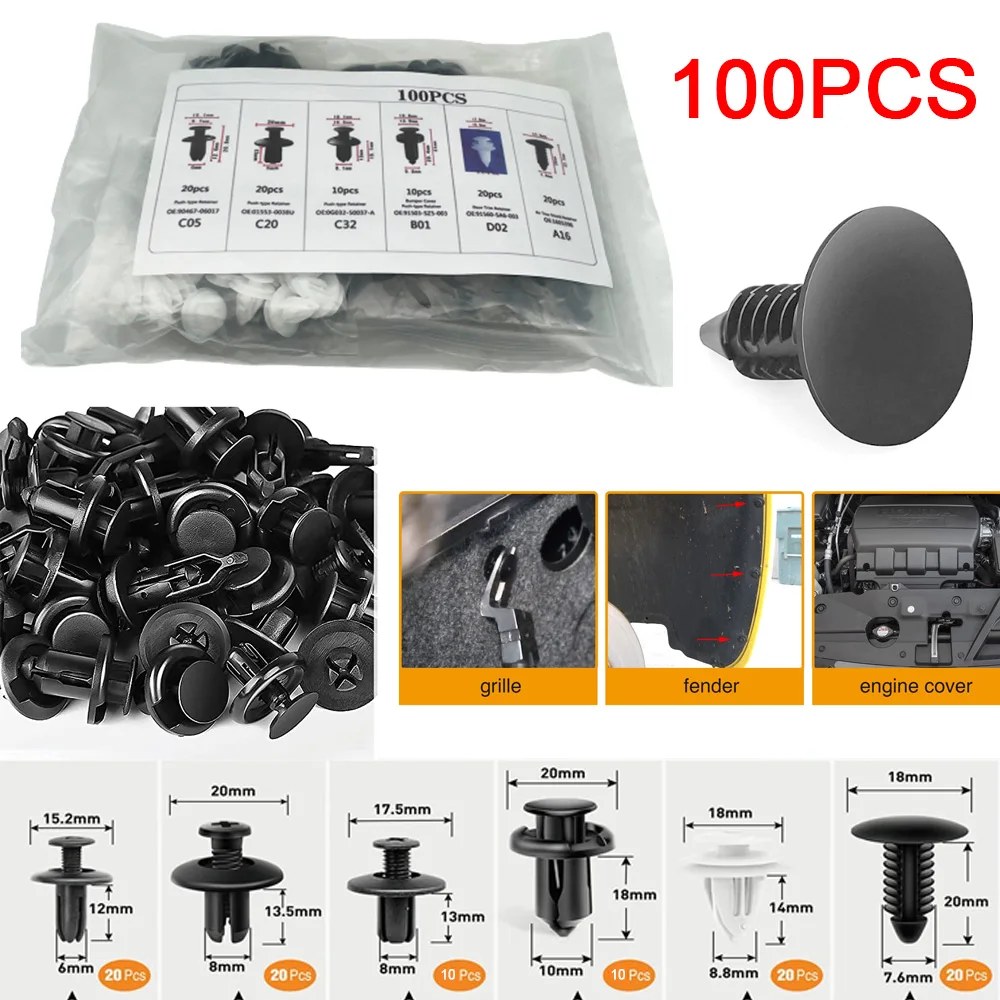 Universal Car Retainer Clips, 6 Tamanho, Kit de Fixadores de Plástico, Auto Trim Panel Clip, Mixed Car Body Bumper Rivet Substituição, Push Pin