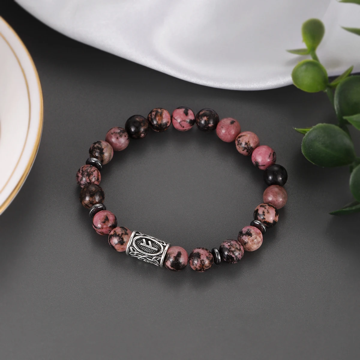 Ethnic Viking Runes Charm Bracelet for Men 8Mm Natural Obsidian Tiger Eye Stone Handmade Bangles Bangles Hombre Viking Jewelry view 6
