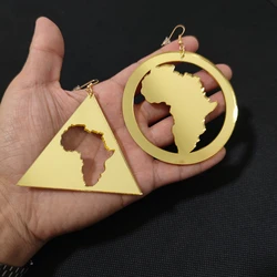 KUGUYS Acrylic Map Africa Big Dangle Earrings for Women Mirror Gold Silver Color Hyperbole Jewelry Triangle Round Accessories