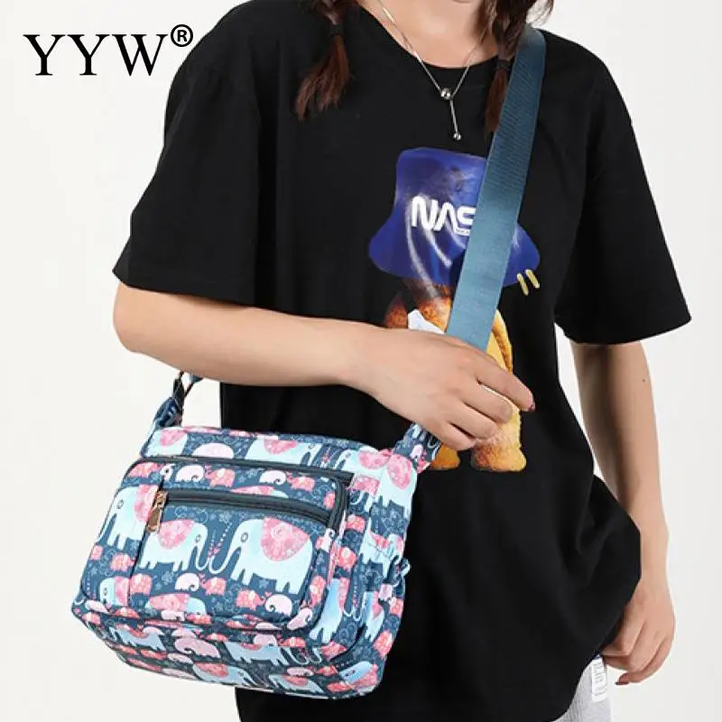 Women Satchel Nylon Cloth Leisure Shoulder Mom Bag Rural Style Floral Printing Crossbody Ladies Casual Shoulder Messenger Purse