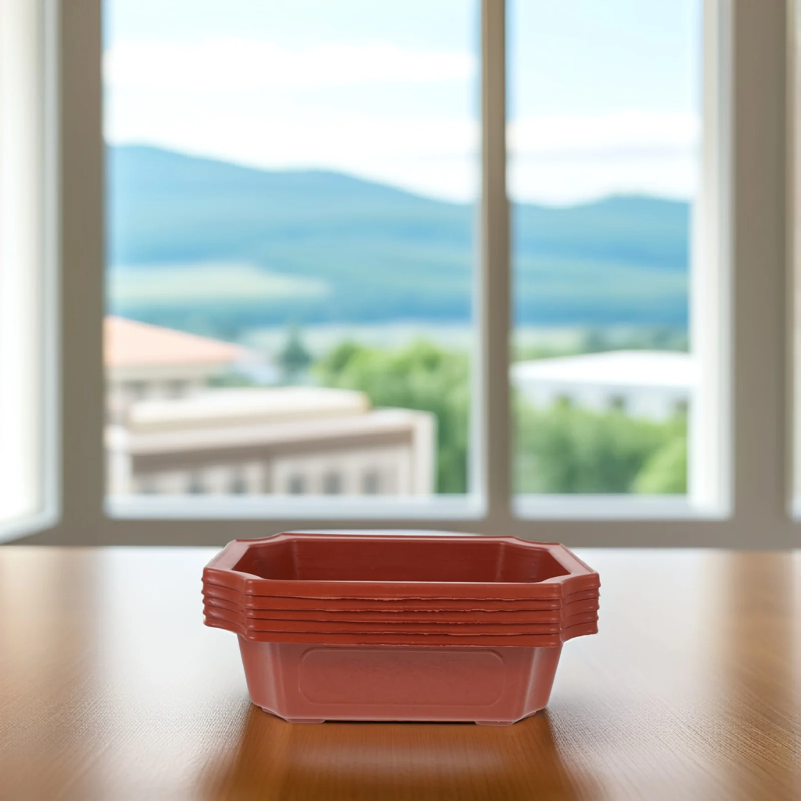 

Imitation Ceramic Flowerpot Large Clay Planter Square Base Training Rectangular Red Indoor Plastic Flower Gardening for Small