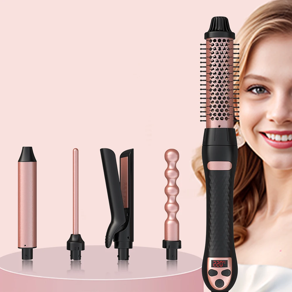Professional 5 in 1 Hair Curler Wand Set 5 Interchangeable Ceramic Barrels LCD Display Temperature Settings