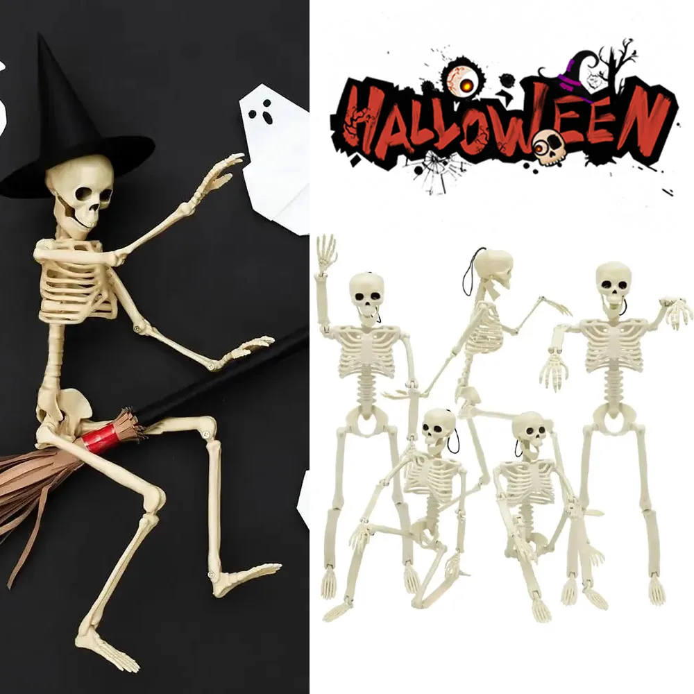 

Имитация Хэллоуина, подвесное украшение в виде скелета 40 см, пластиковый человеческий скелет с подставкой и подвижными шарнирами