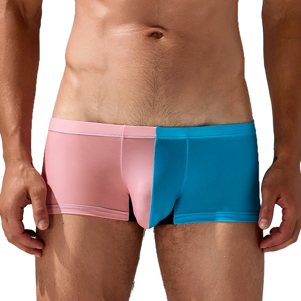 Sexy Herren Patchwork kontrastierende Slips u Ausbuchtung Beutel Shorts bedruckte Stämme nahtlose Unterwäsche ultra dünne Höschen Dessous