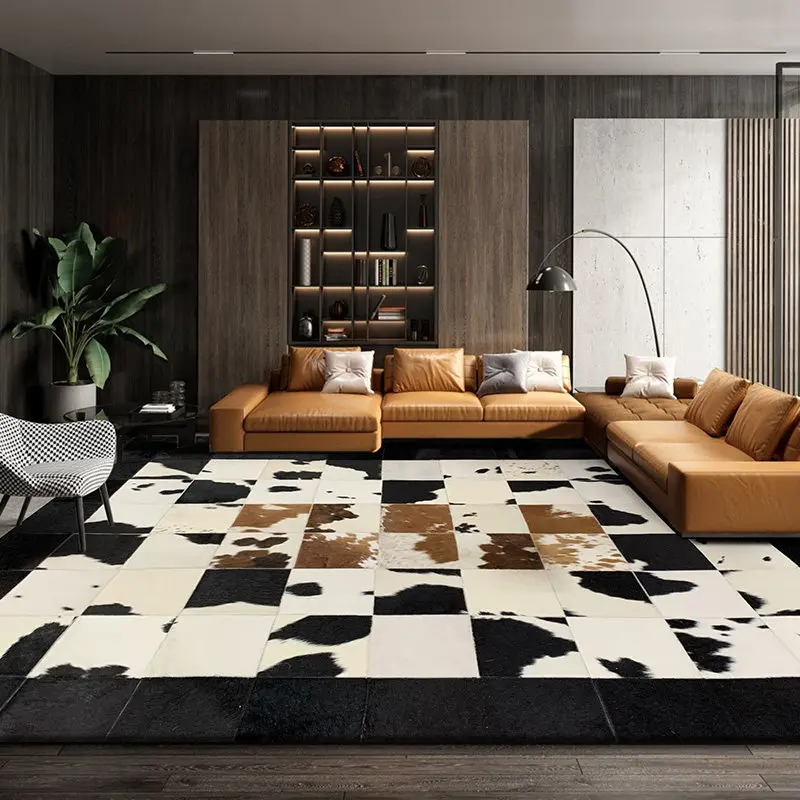 Modern Real Cowhide Luxury Living Room Carpet Sofa Soft Area Rugs Bedroom Large Customize Office Mat Decorative Rug