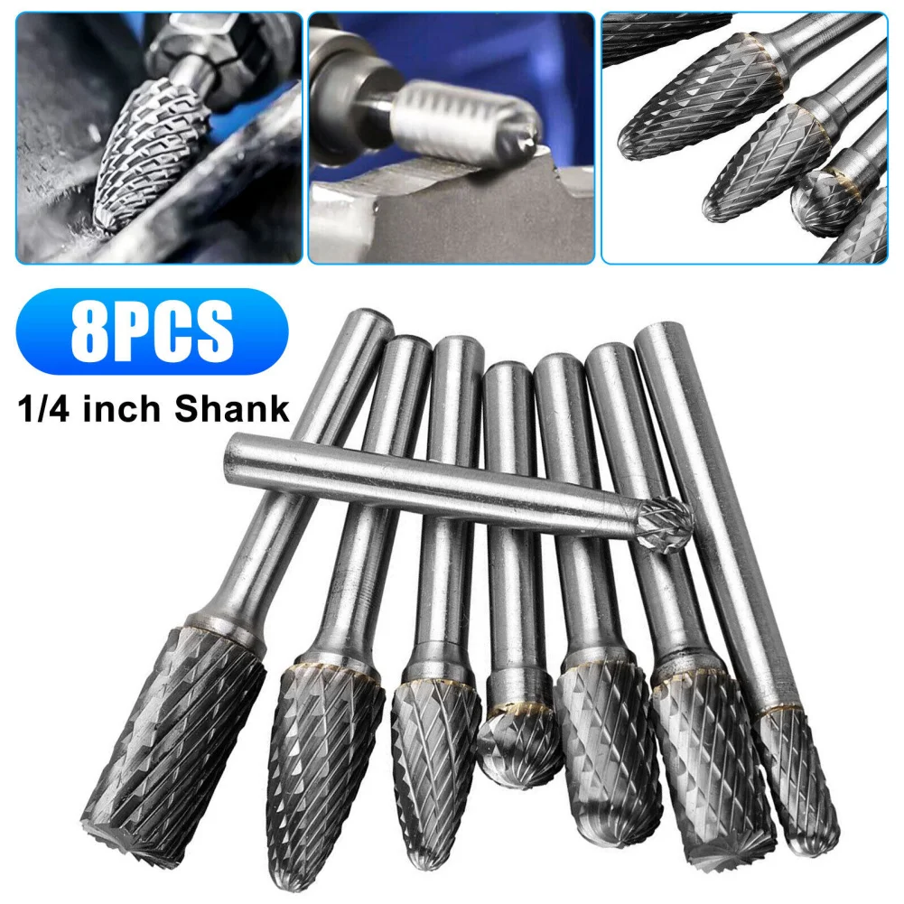 

8pcs Tungsten Carbide Rotary Files Set With 2 Ball Rotary Files 2 Cylindrical Burrs 2 Torch Rotary File 2Cylindrical Ball Rotary