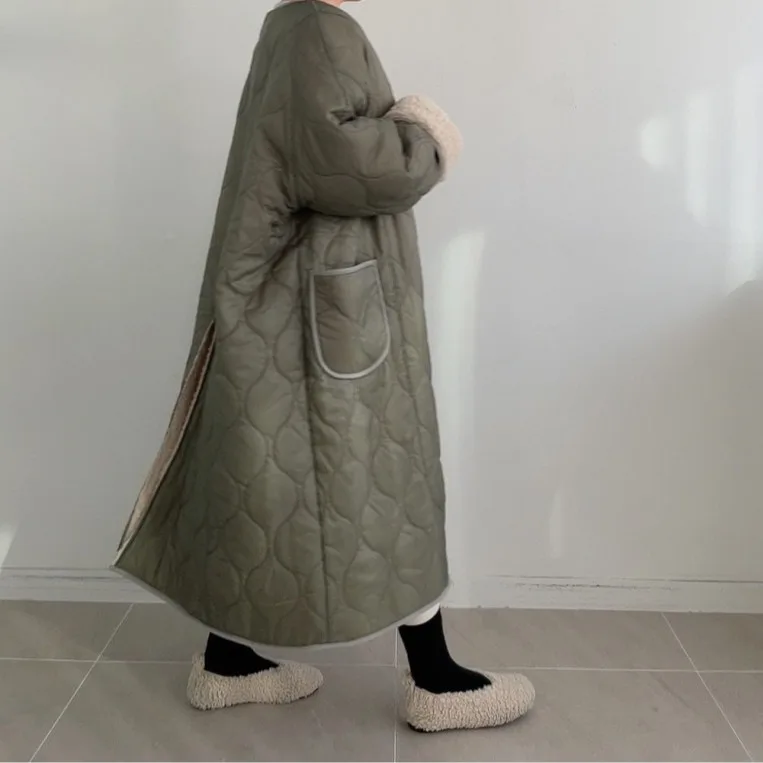 Rétro Double face porter vague Emed coton Jaet femmes ample Thi chaud Long manteau coréen Sle hiver nouveauté