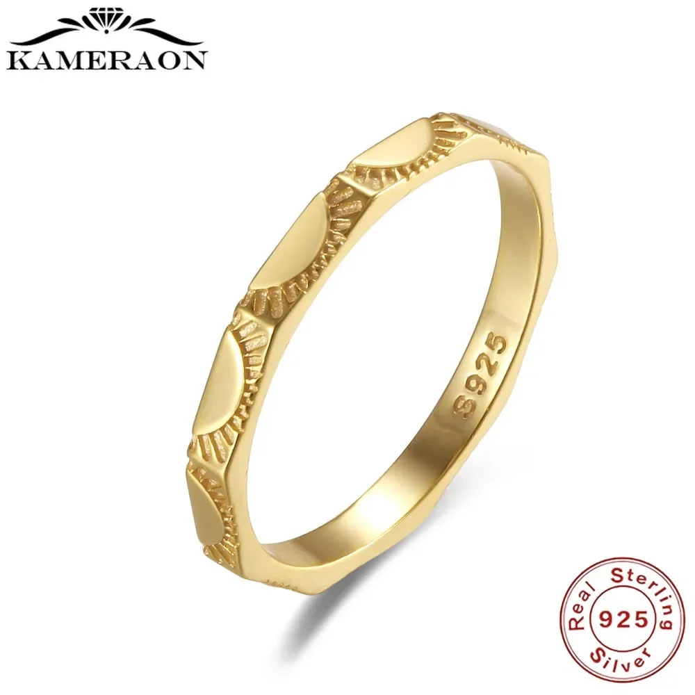 Trending 925 Sterling Silver Thin Sun Totem Finger Ring 18k Gold Plated for Women Men Stack-able Fine Jewelry Party Gifts