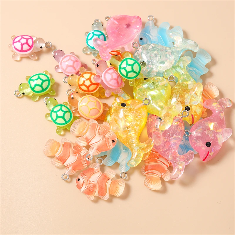 

20pcs Cartoon Animal Charms Resin Turtle Fish Whale Charms Pendants for Making Necklaces Earrings DIY Crafts Jewelry Accessories