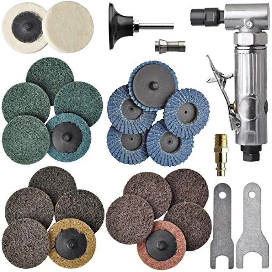 1 4 inch angle air die grinder with 22 pcs 2-inch roll lock sanding discs polished color angle pneumatic die grinder air die gr