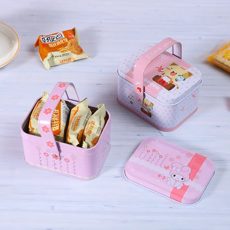 2pc Wrought Iron Storage Box. Portable Tin Box Cookie and Wedding Candy Storage Box. Cartoon Souvenir Picnic Box