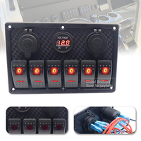 6 Gang 12V 24V Boat Car RV Camper Switch Panel Waterproof Digital Voltmeter Dual USB Port Outlet Combination Marine LED Rocker