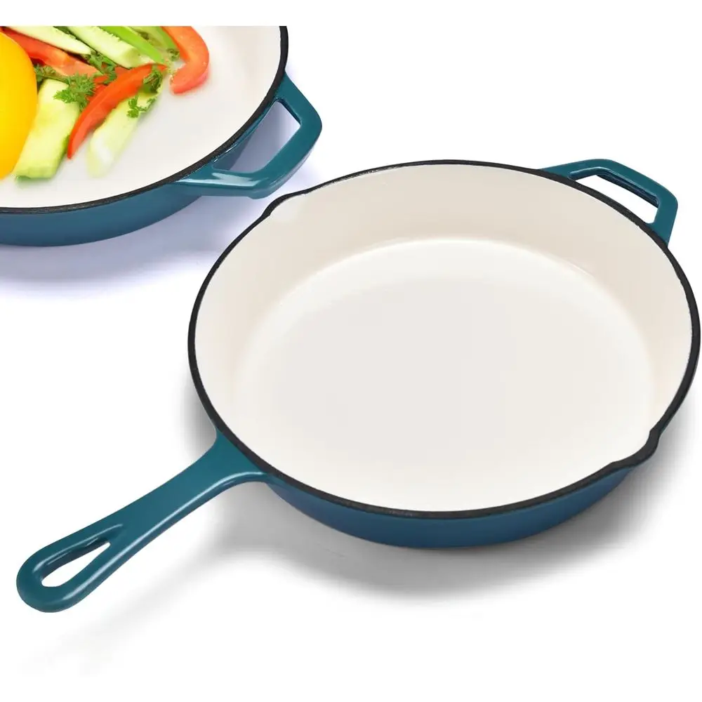 

Круглая сковорода 10x16 дюймов с носиком для слива - предварительно обработанная антипригарная поверхность, кухонный инструмент и посуда для жарки - бирюзовый цвет