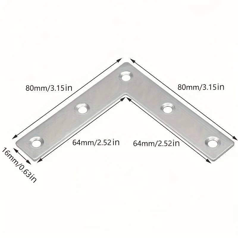 Set of 10 L Shaped Flat Corner Braces, Solid Metal Bracket for 90 Degree Right Angle Connections. Ideal for Reinforcing