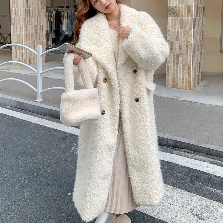 

2025 New Women Warm Furry Coat Thick Big Collar Fake Lambswool Long Coat Beige Tops For Women